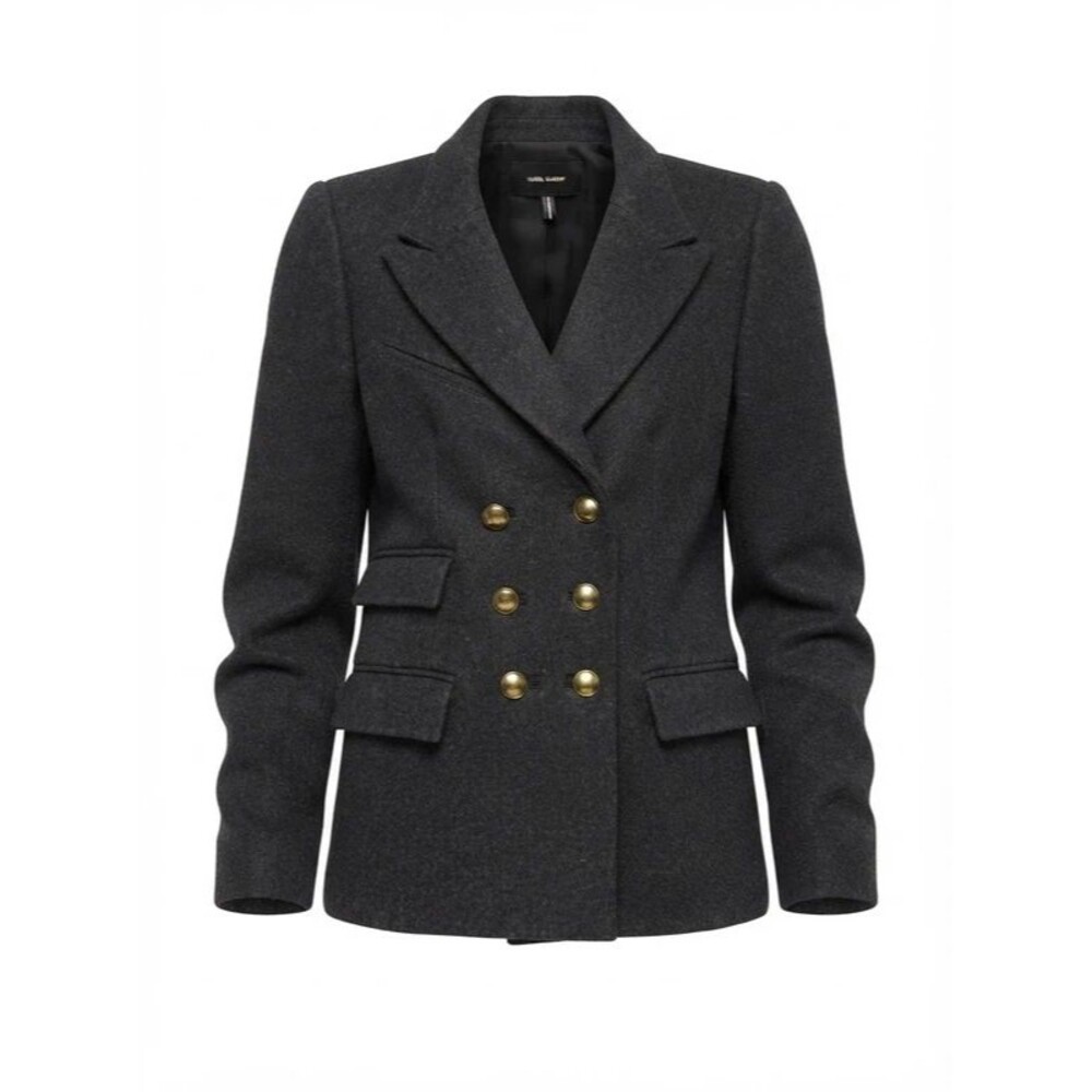 Isabel Marant Charcoal Double-Breasted Wool Jacket with Gold Crest Buttons Sz 36